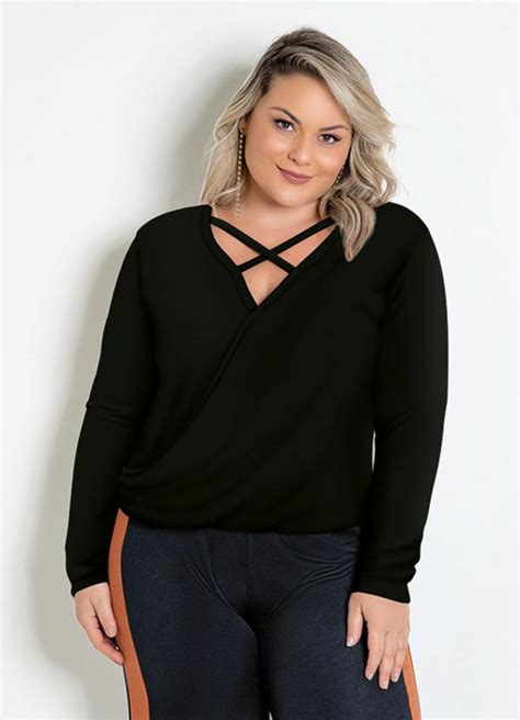 blusa preta plus siz|Plus Size Blouses for Women .